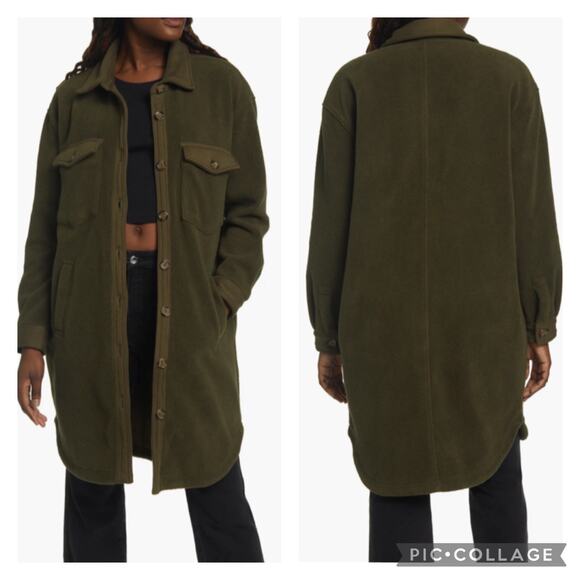 Blank NYC Long Fleece Shacket Olive Green Size Medium - Picture 1 of 7